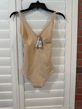 SKIMS Nude Beige V-Neck One-Piece Bodysuit